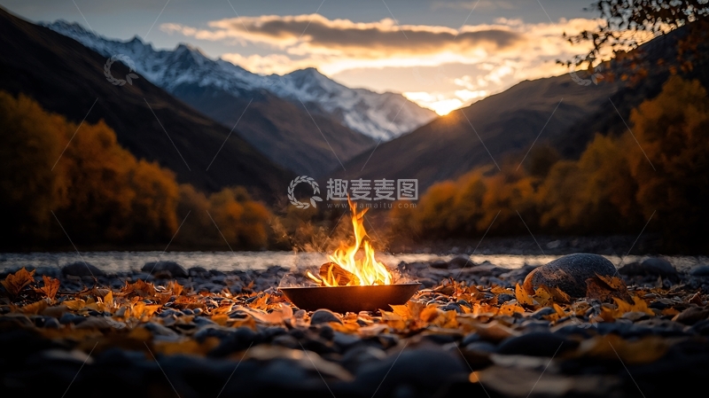 高清大图下载【趣麦麦图】-山间篝火旁的宁静夜晚