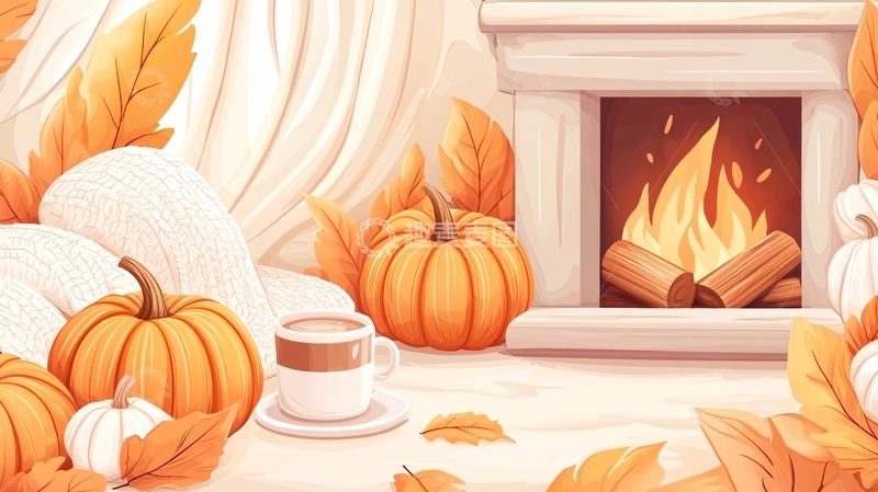 高清大图下载【趣麦麦图】壁炉旁的秋季南瓜