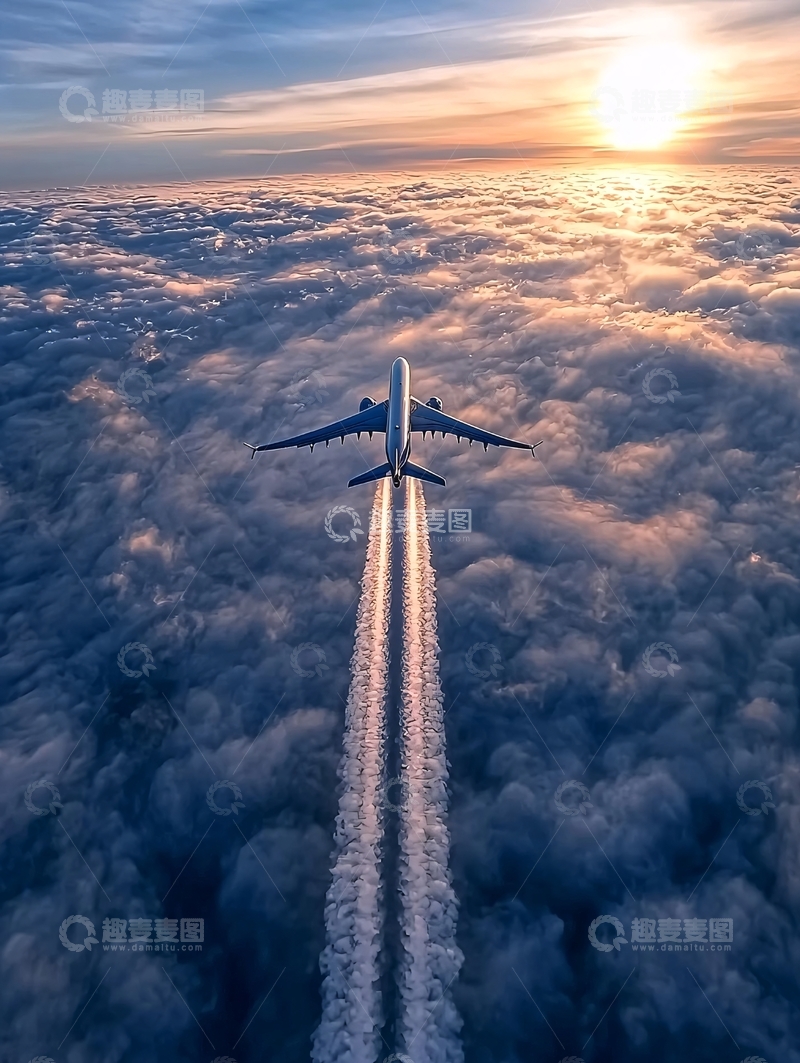 高清大图下载【趣麦麦图】飞机穿越云层日出