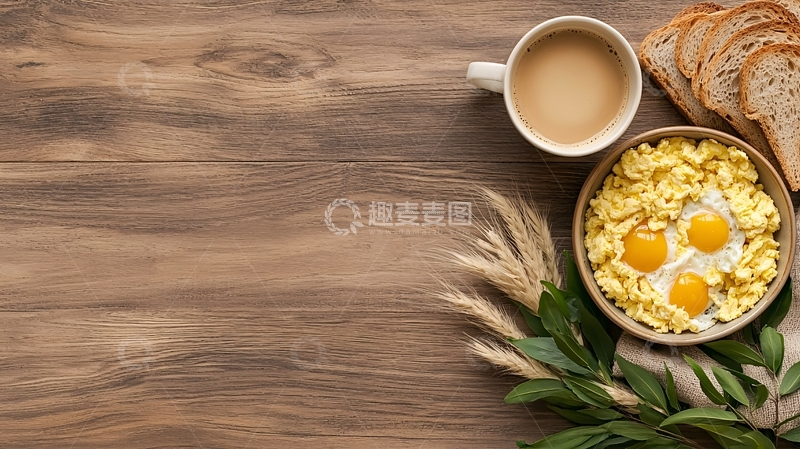高清大图下载【趣麦麦图】-丰盛的早餐在木质背景上