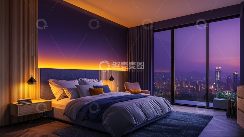 高清大图下载【趣麦麦图】夜晚城市景观卧室