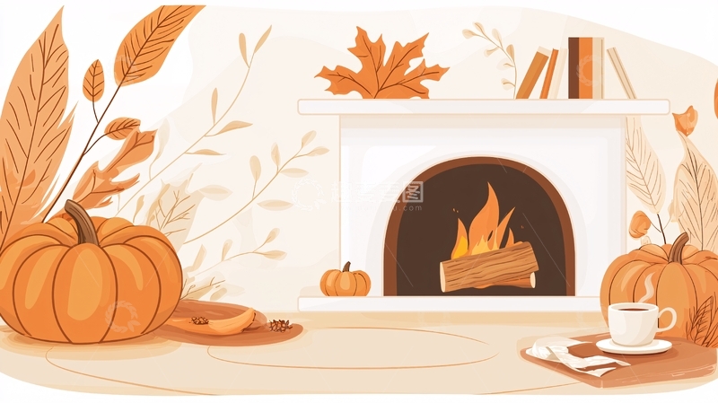 高清大图下载【趣麦麦图】秋日壁炉旁温暖场景