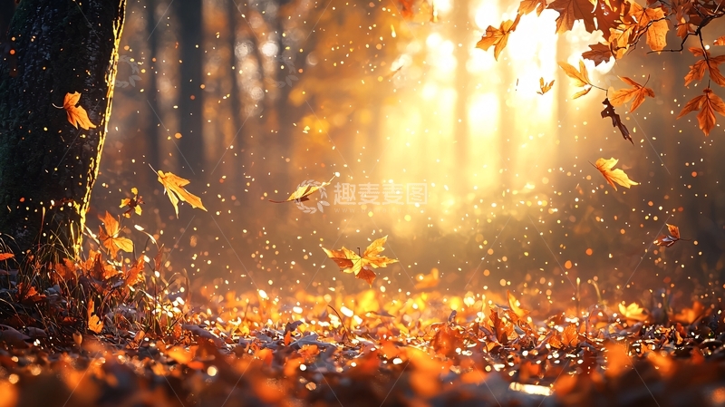 高清大图下载【趣麦麦图】落叶纷飞的金色秋季森林