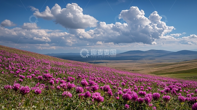 高清大图下载【趣麦麦图】紫花遍野蓝天白云