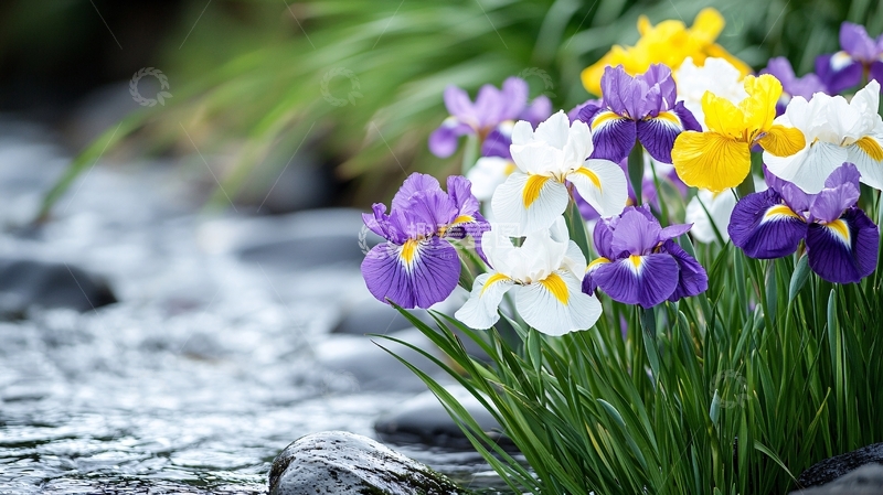 高清大图下载【趣麦麦图】花朵在溪流旁