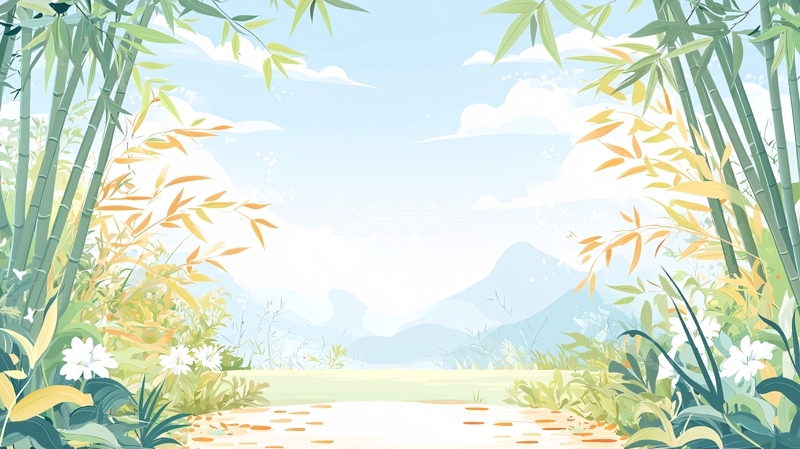 高清大图下载【趣麦麦图】清新淡雅竹林山水背景