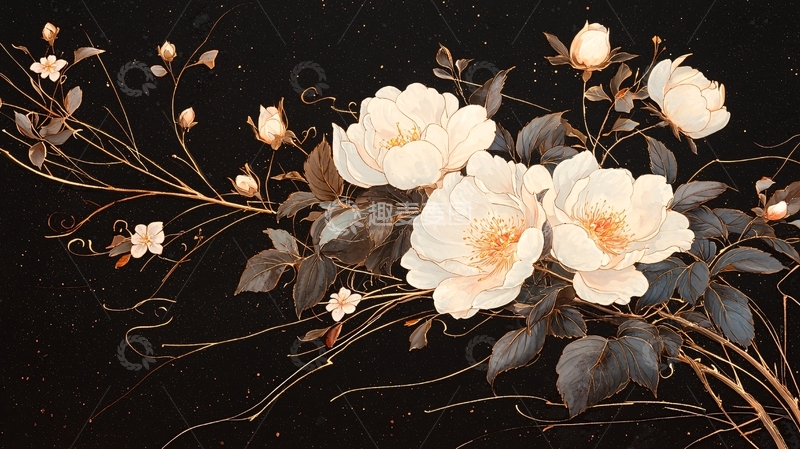 高清大图下载【趣麦麦图】夜色中的花朵与枝叶
