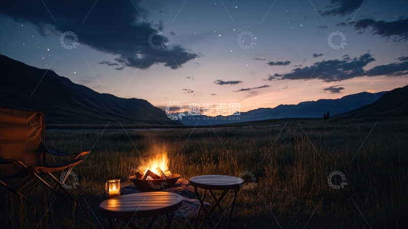 高清大图下载【趣麦麦图】篝火夜幕下的山谷景色