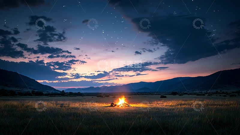 高清大图下载【趣麦麦图】夜晚旷野营火星空