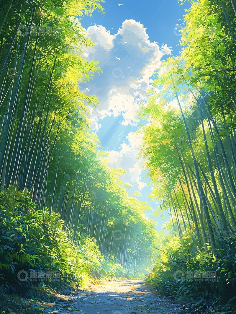 高清大图下载【趣麦麦图】绿色竹林阳光小路