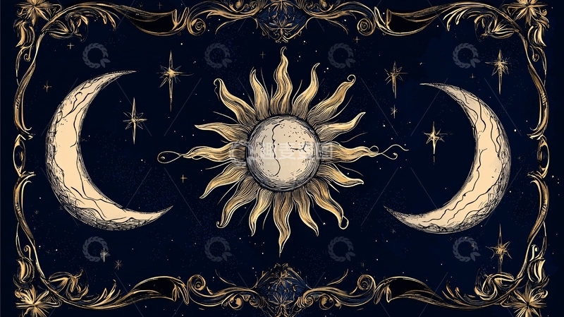 高清大图下载【趣麦麦图】日月星辰手绘插画背景