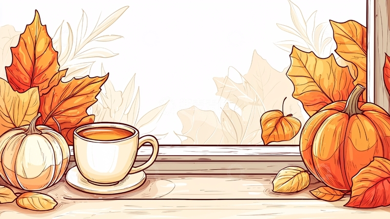 高清大图下载【趣麦麦图】秋日窗边南瓜与热饮