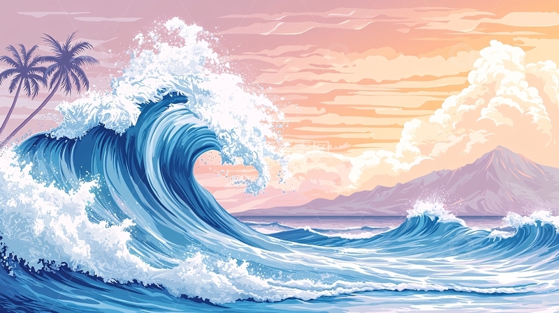 高清大图下载【趣麦麦图】海浪冲击沙滩的梦幻场景