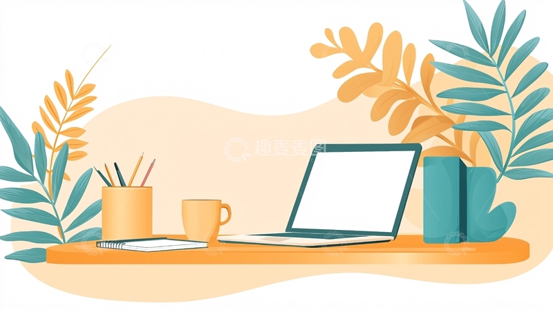 高清大图下载【趣麦麦图】办公桌上的笔记本电脑