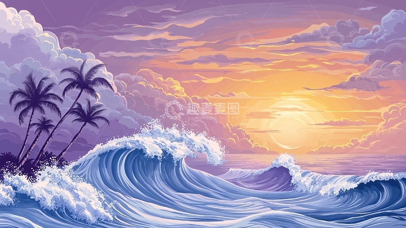 高清大图下载【趣麦麦图】海浪拍打着沙滩的唯美场景