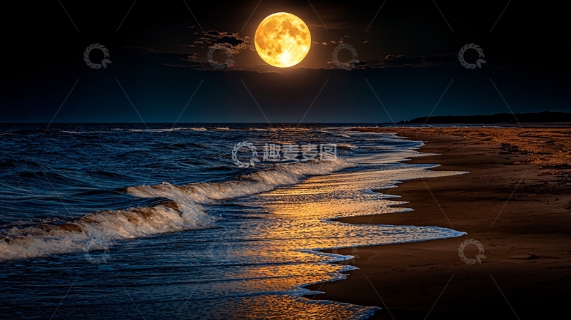 高清大图下载【趣麦麦图】海边月夜高清图片