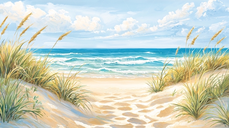 高清大图下载【趣麦麦图】海滩沙丘通向大海的道路