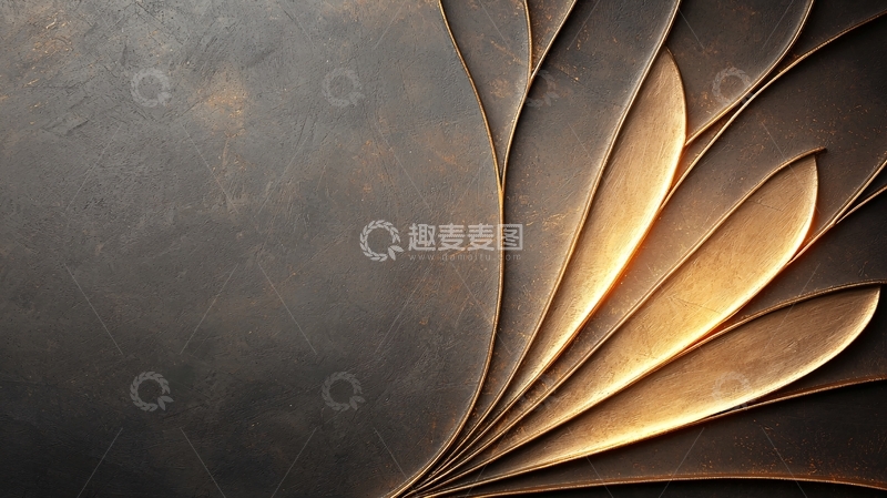 高清大图下载【趣麦麦图】金色羽毛扇形装饰背景
