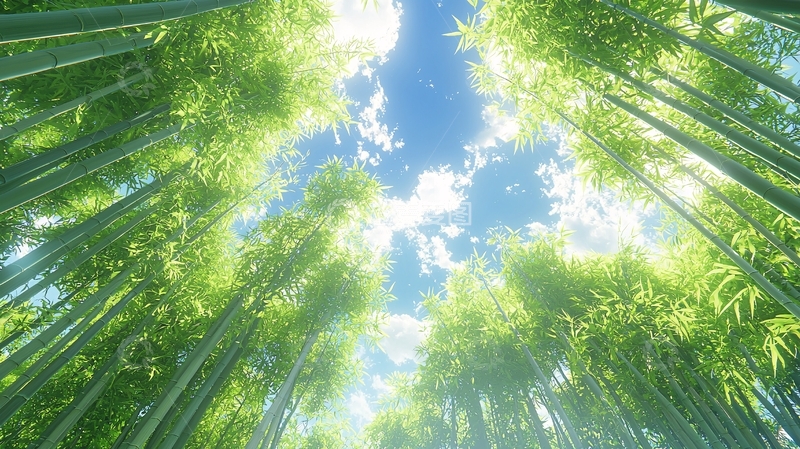 高清大图下载【趣麦麦图】仰视竹林阳光天空