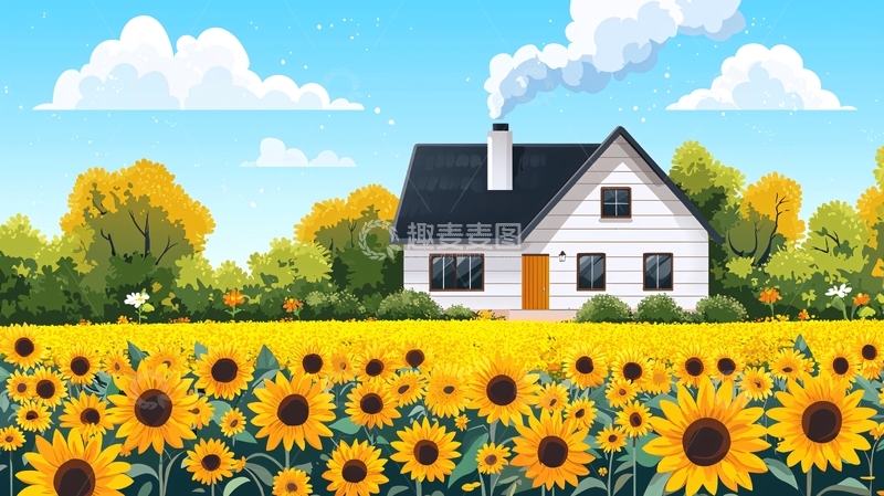 高清大图下载【趣麦麦图】阳光下的田园小屋