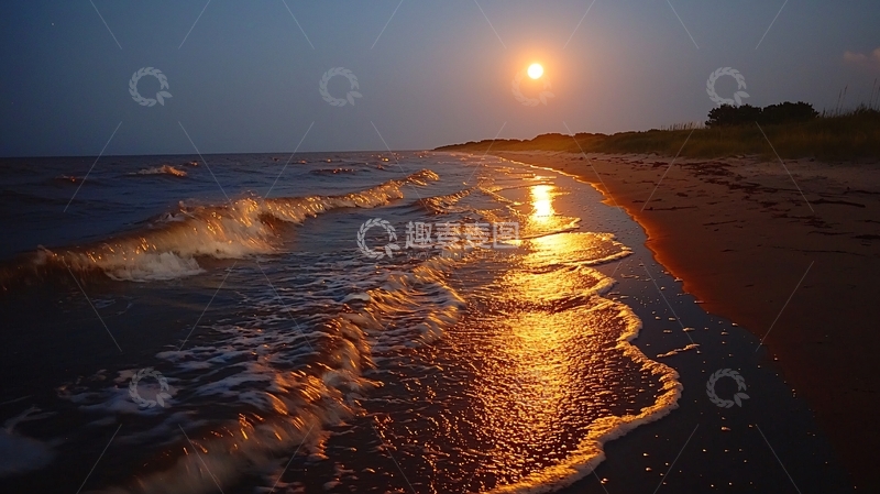 高清大图下载【趣麦麦图】金色阳光洒在海滩上