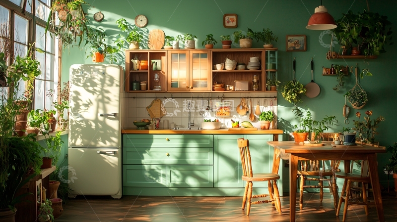 高清大图下载【趣麦麦图】绿色调的阳光厨房