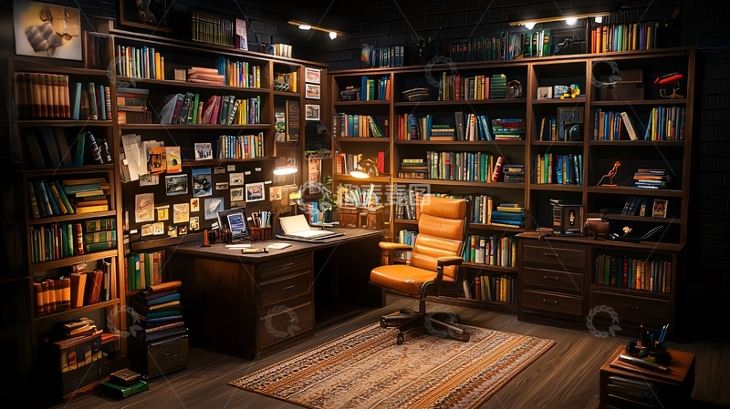 高清大图下载【趣麦麦图】书架环绕的私密书房