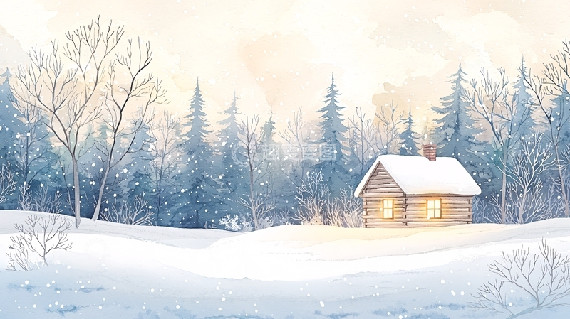 高清大图下载【趣麦麦图】雪地小木屋童话场景