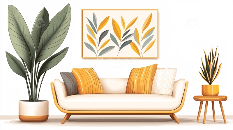 高清大图下载【趣麦麦图】室内客厅植物沙发装饰画