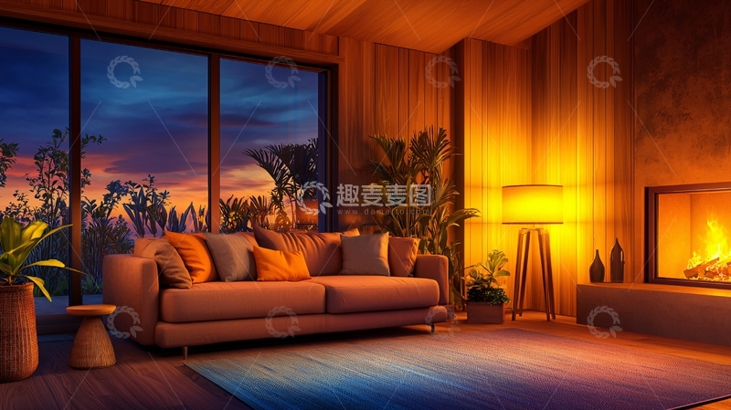 高清大图下载【趣麦麦图】温馨舒适的客厅夜晚