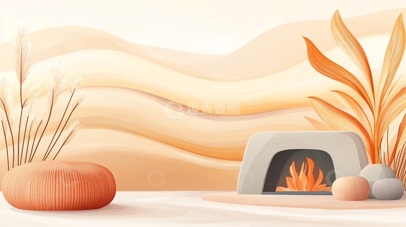 高清大图下载【趣麦麦图】米色背景下的壁炉展示