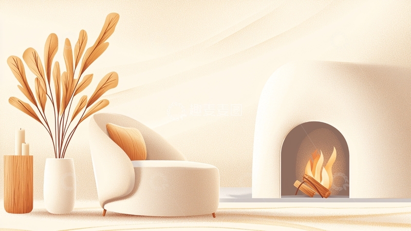 高清大图下载【趣麦麦图】米色壁炉旁的宁静角落