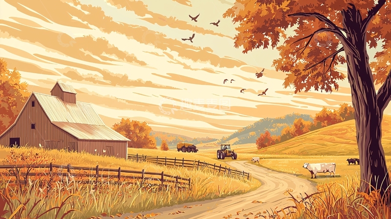 高清大图下载【趣麦麦图】秋日田园风景画