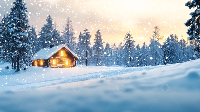 高清大图下载【趣麦麦图】雪夜森林小屋