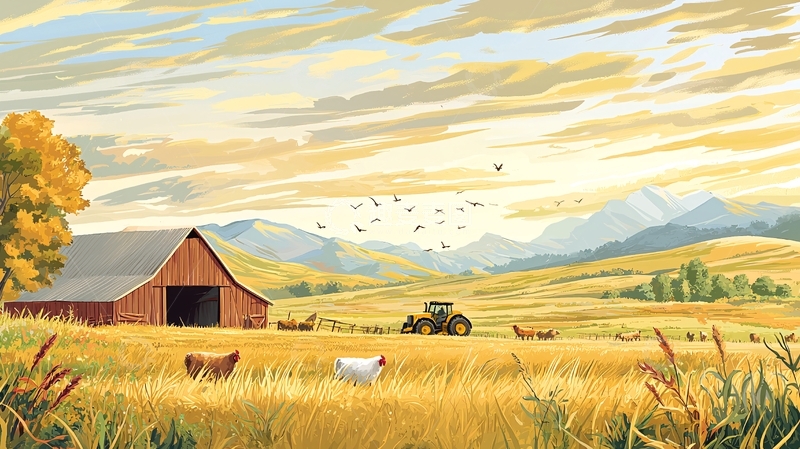 高清大图下载【趣麦麦图】金色田野上的农场风光