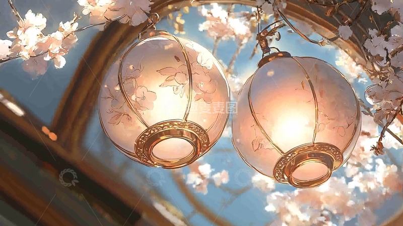 高清大图下载【趣麦麦图】樱花下的灯笼