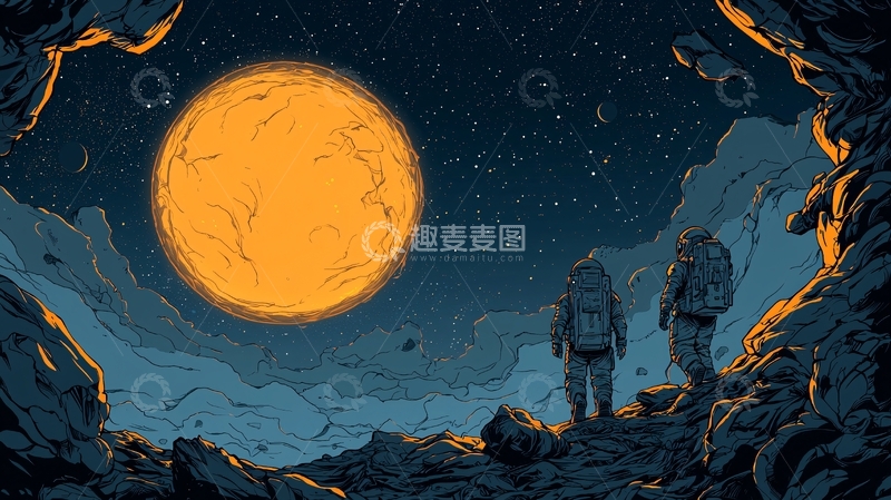 高清大图下载【趣麦麦图】太空探险者与神秘星球