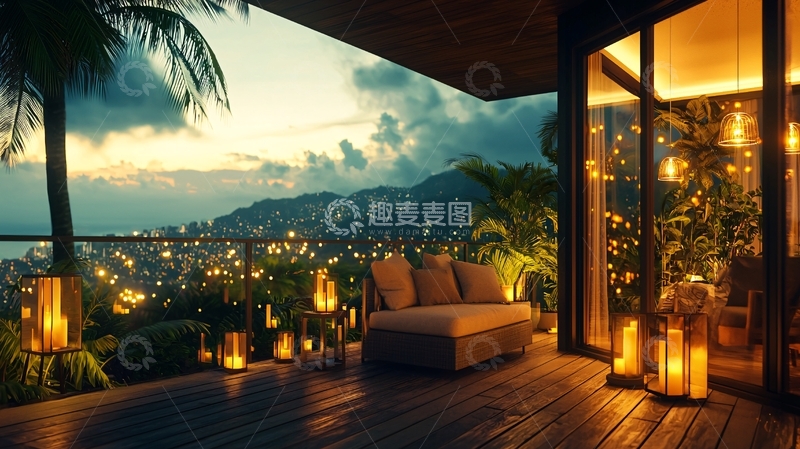 高清大图下载【趣麦麦图】海边度假小屋夜晚美景