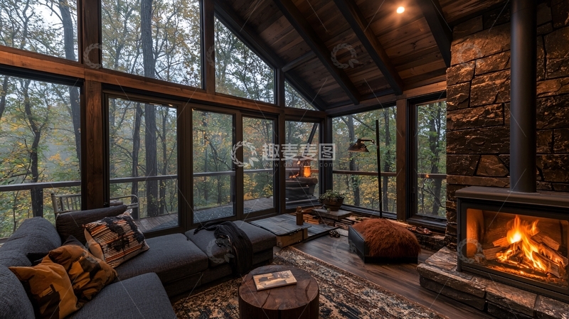 高清大图下载【趣麦麦图】舒适森林小屋客厅