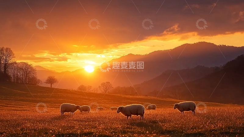 高清大图下载【趣麦麦图】田园牧歌般的夕阳