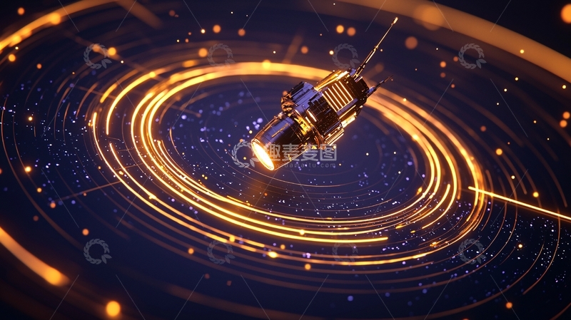 高清大图下载【趣麦麦图】太空卫星与光束环绕