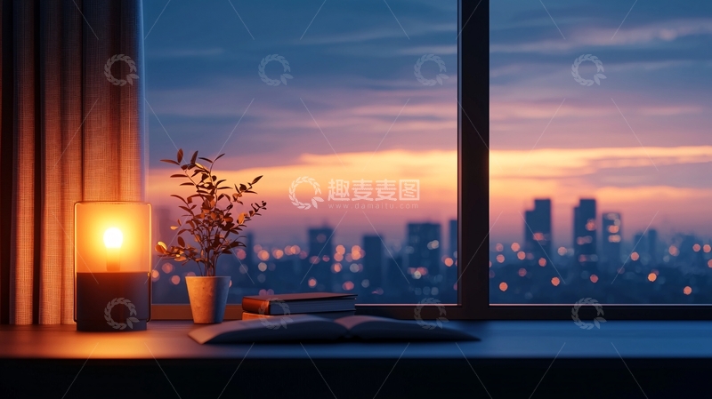 高清大图下载【趣麦麦图】房间窗外城市夜景