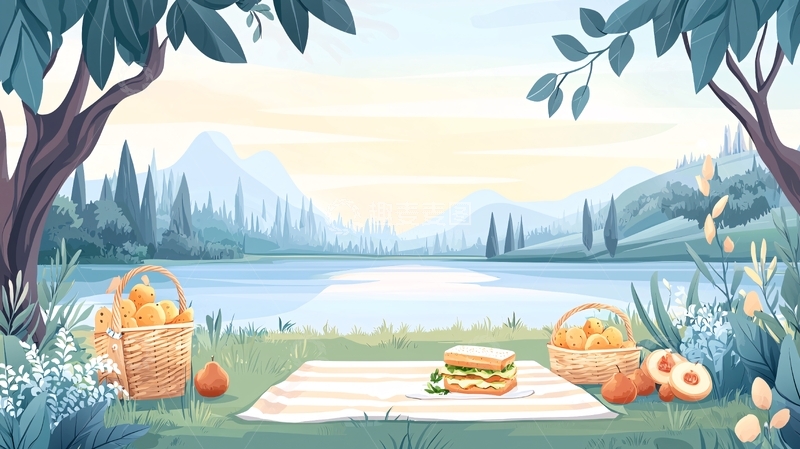 高清大图下载【趣麦麦图】水边野餐高清图片