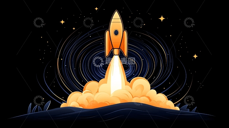 高清大图下载【趣麦麦图】火箭发射升空插画素材