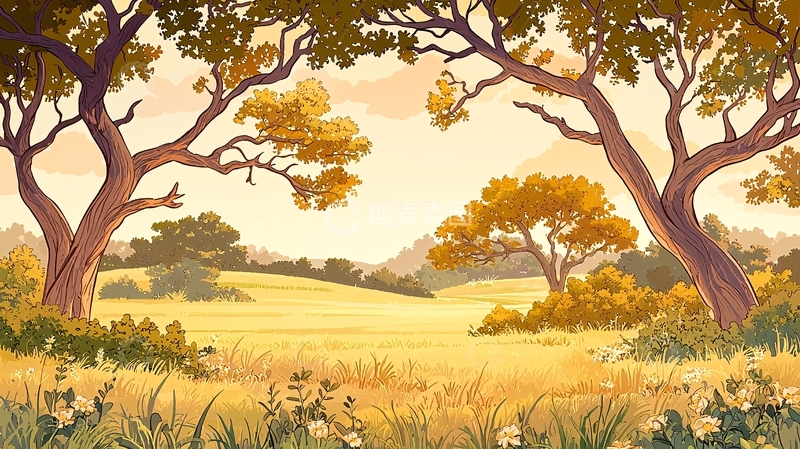 高清大图下载【趣麦麦图】田园风光卡通插画