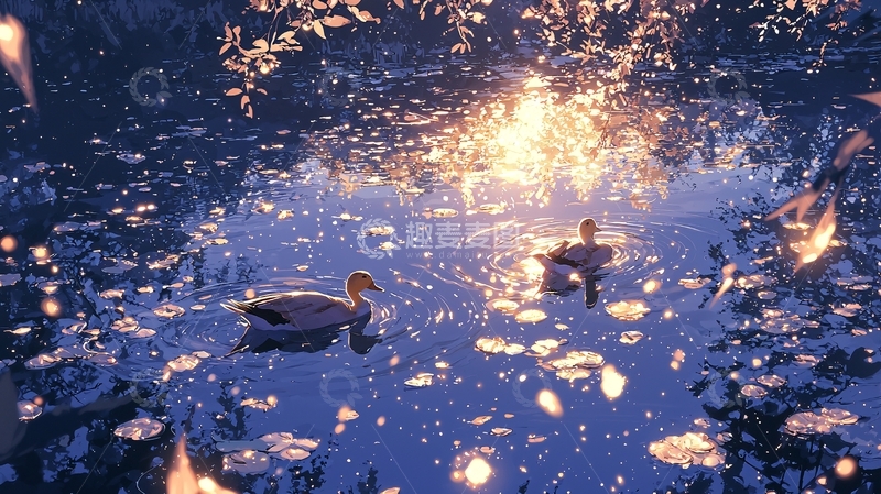 高清大图下载【趣麦麦图】秋日湖畔鸭子戏水