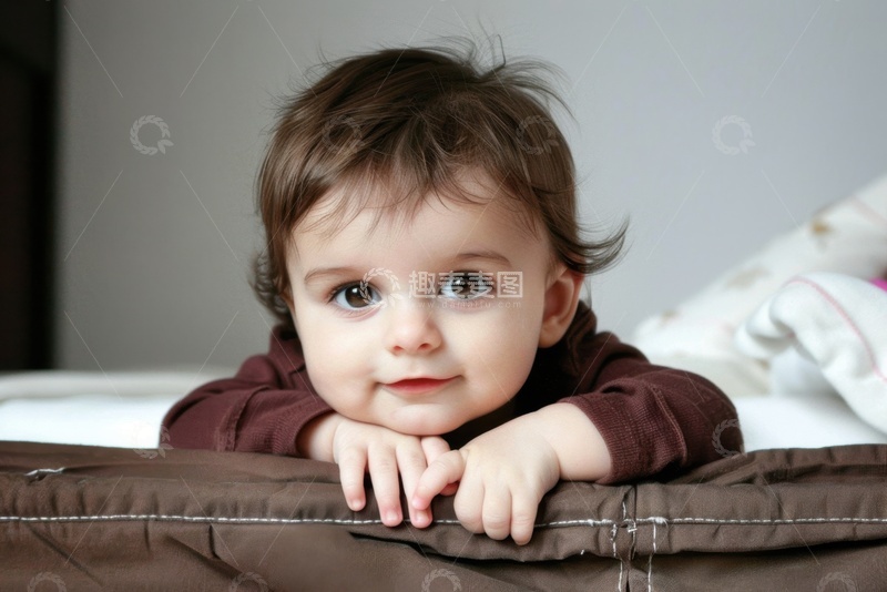 高清大图下载【趣麦麦图】趴在床上的可爱小男孩