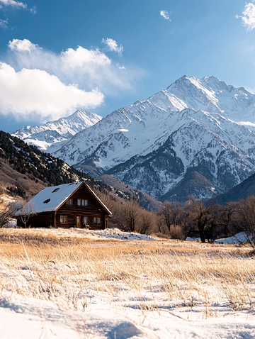 雪山下的孤立小屋
