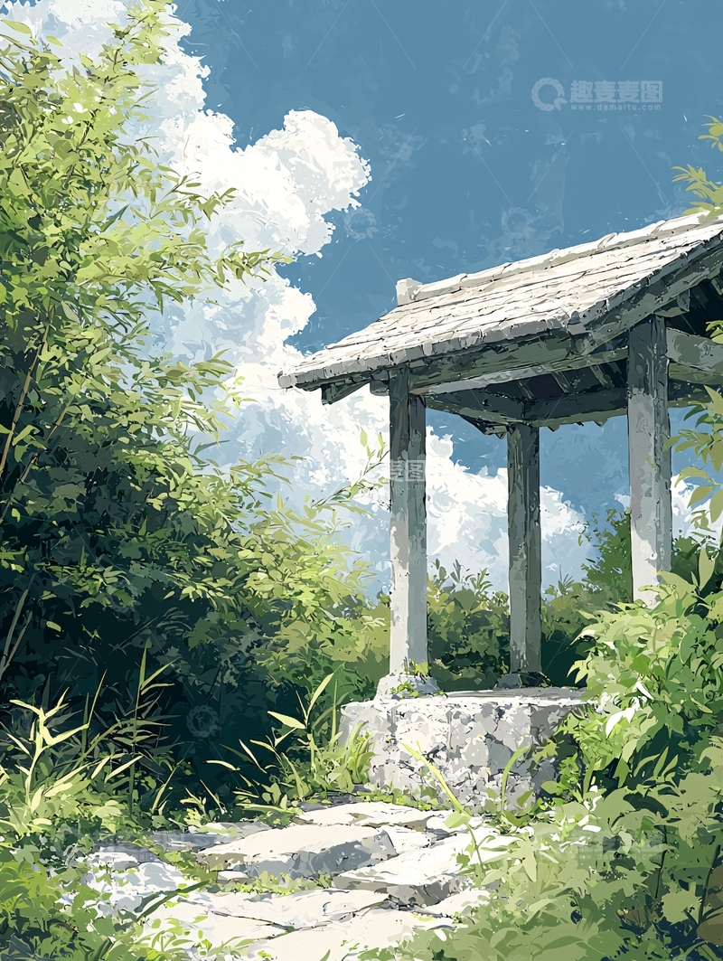 高清大图下载【趣麦麦图】日式亭子与绿植