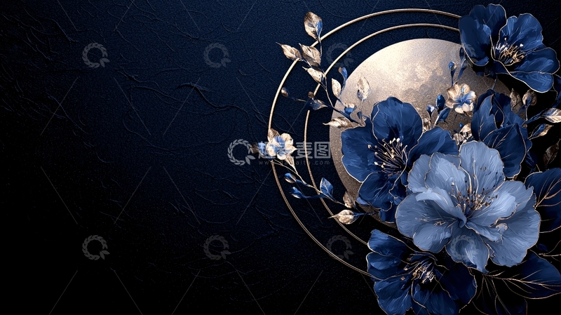 高清大图下载【趣麦麦图】深蓝花卉艺术背景图